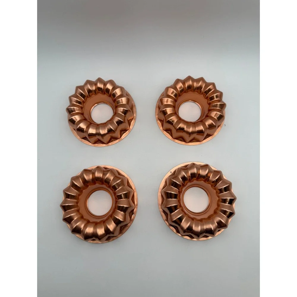 Vintage Copper Tone Mini Fluted Cake Molds Set of 4 Ring Jello Tins 4 Inch